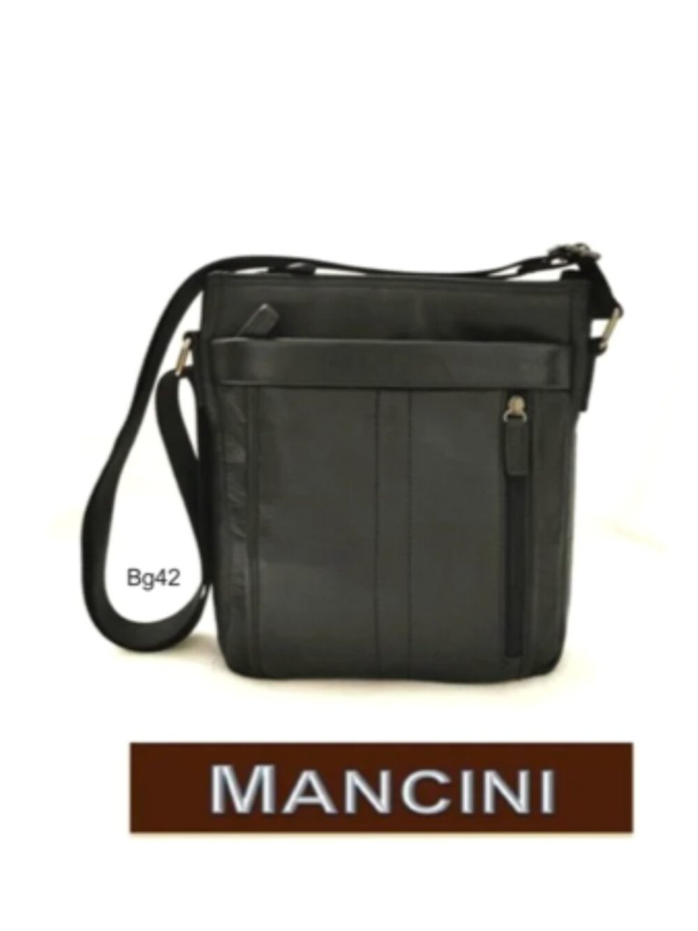 MANCINI Unisex Black Leather Vertical Messenger Bag Padded Shoulder Cros…